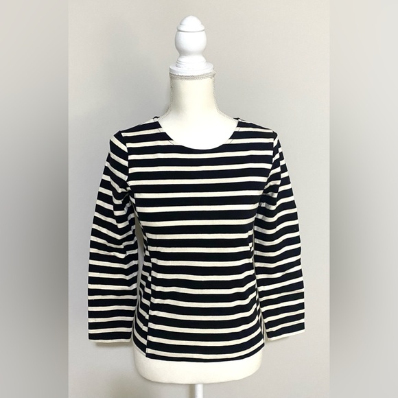 J. Crew Tops - JCrew Womens XS Black White Stripe Top Boho Fall Nautical Preppy Coastal Grandma